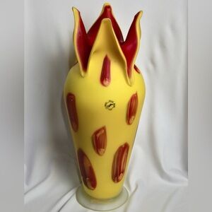 Hand Blown •Studio Art Large Yellow Vase •Azerbaijan Russia